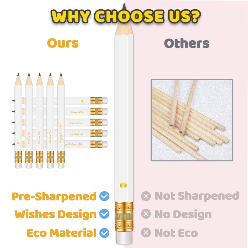 Vusnud 50Pcs Pre-sharpened Graphite Pencil for Bridal Shower & Wedding Games (White, She Said Yes, 4 Inches) - Image 2